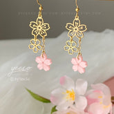 Pink Sakura Cherry Blossom Earrings - Cute Japanese Sakura Flower Drop Earrings